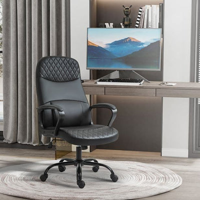 ProperAV Extra High Back PU Leather Adjustable Executive Office Chair with Vibration Massage Function & Built-in Lumbar Support - Black - maplin.co.uk