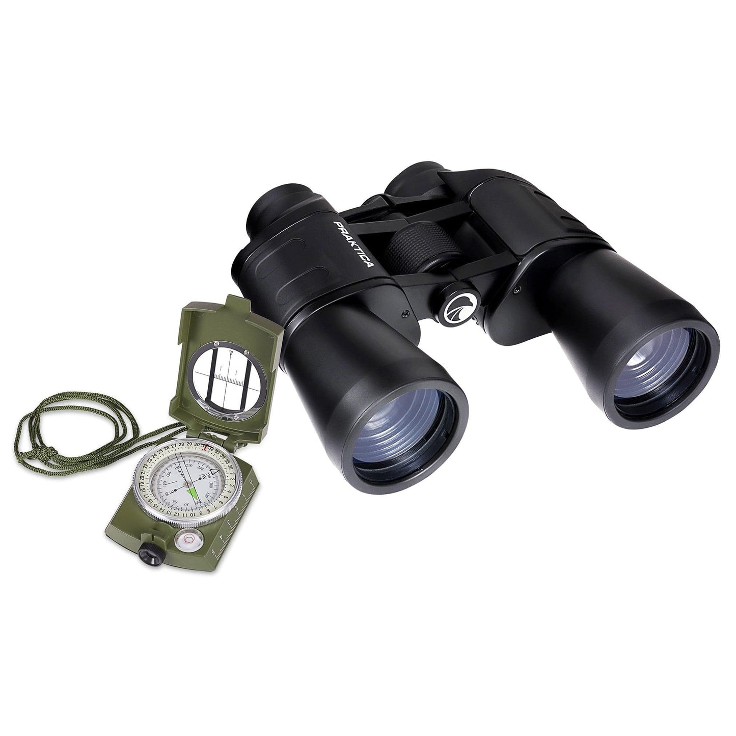 PRAKTICA Falcon 12x50mm Multi Coated Porro Prism Field Binoculars - Black Binoculars + Compass