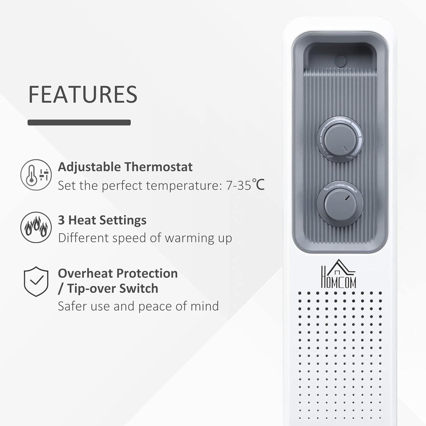 Maplin 11 Fin Portable Oil Filled Radiator with Wheels & 3 Heat Settings - White - maplin.co.uk