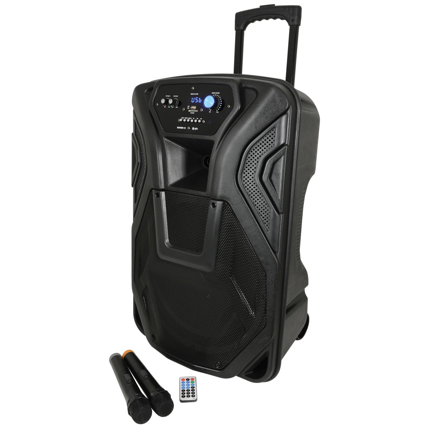 QTX Busker PA with VHF Mics & Media Player 15in Driver