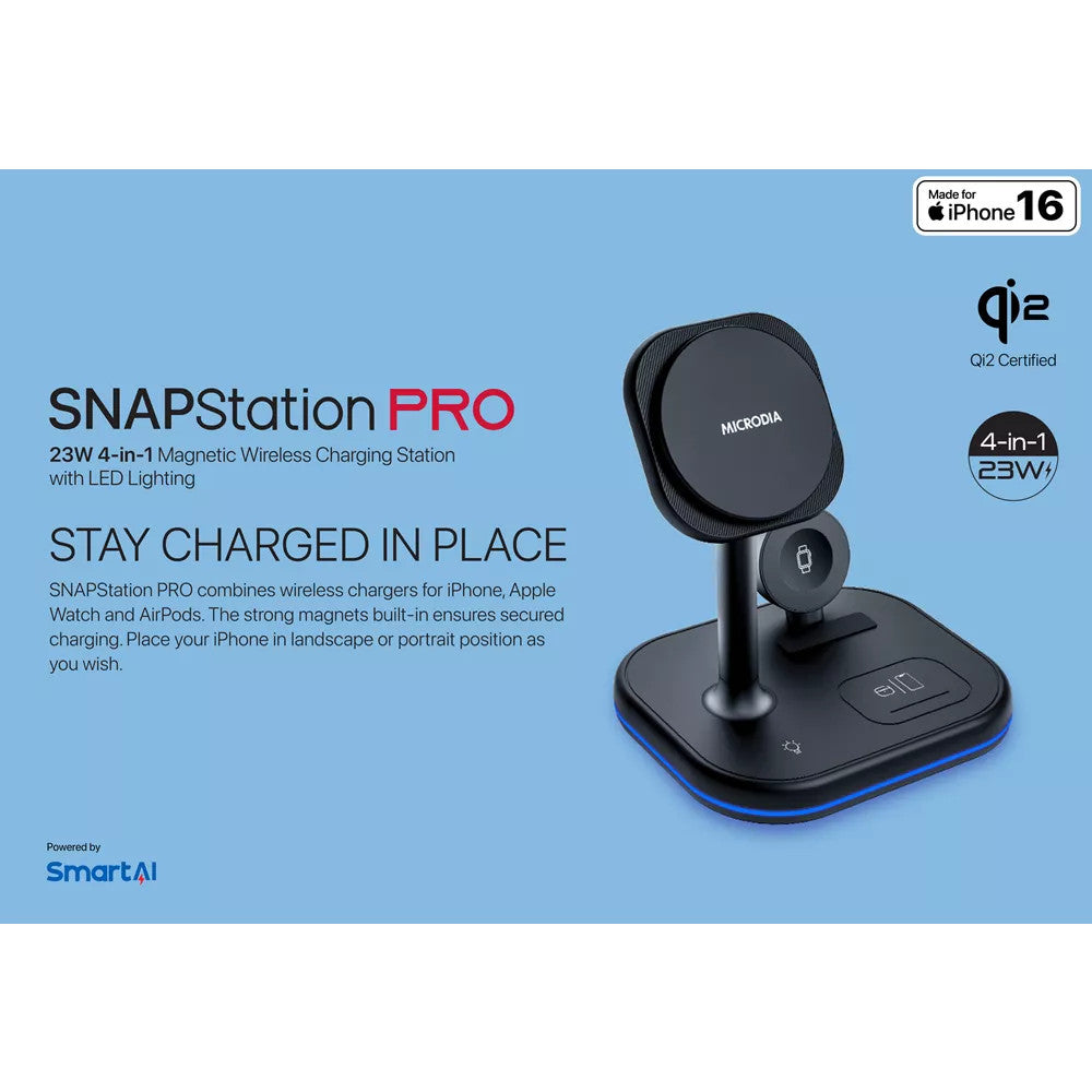 Microdia SNAPStation Pro 23W 3-in-1 MagSafe Magnetic Wireless Charging Station - Black