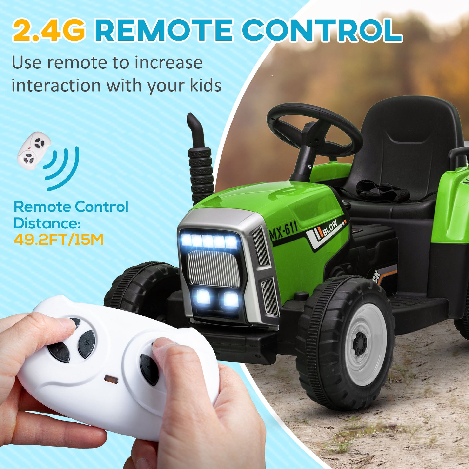 Maplin Plus Kids Electric 12V Ride On Tractor with Detachable Trailer, Remote Control, Music Start Up Sound, Horn & Lights for Ages 3-6 Years - maplin.co.uk