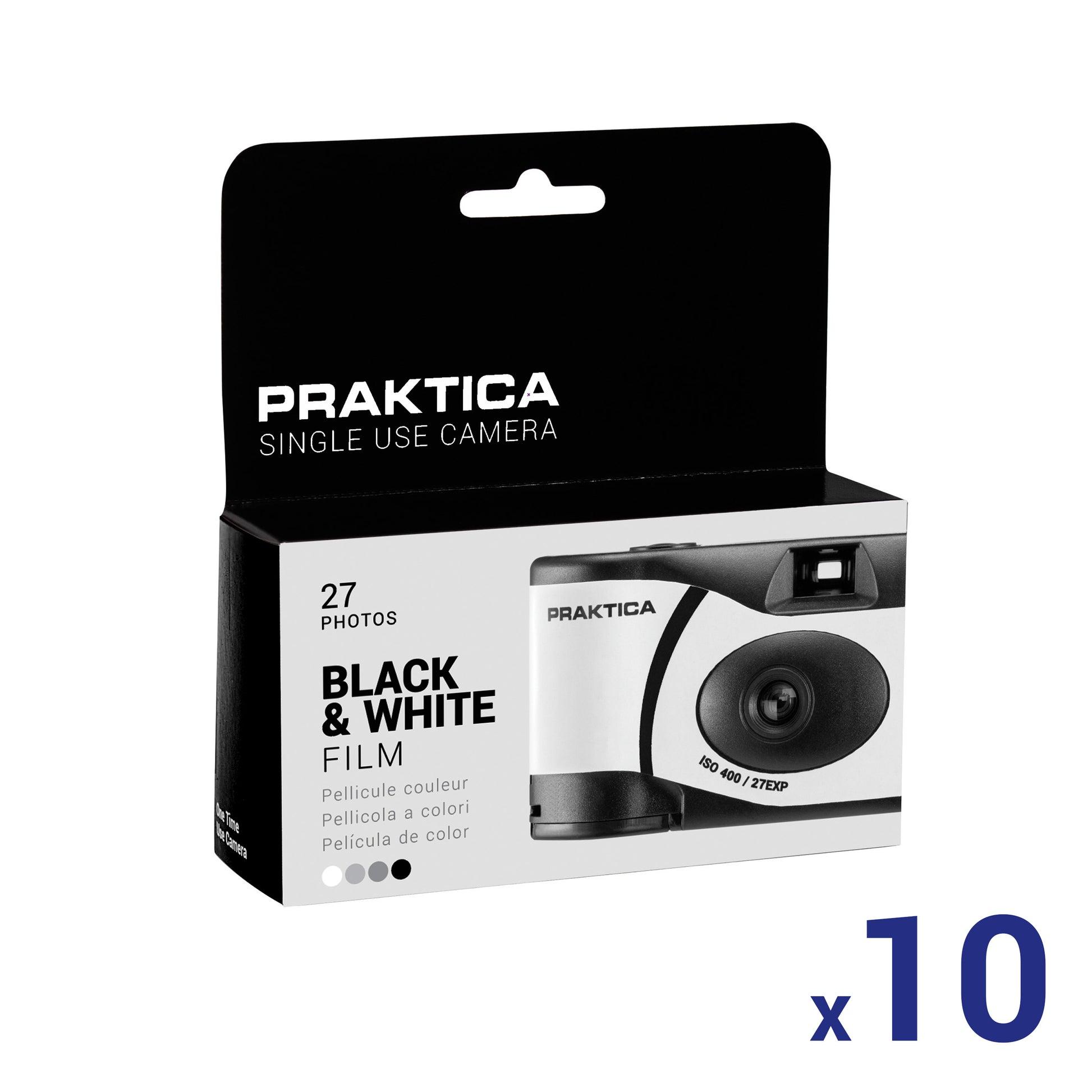 Praktica 35mm Single Use Disposable Film Camera with Flash - Black & White Film Pack of 10