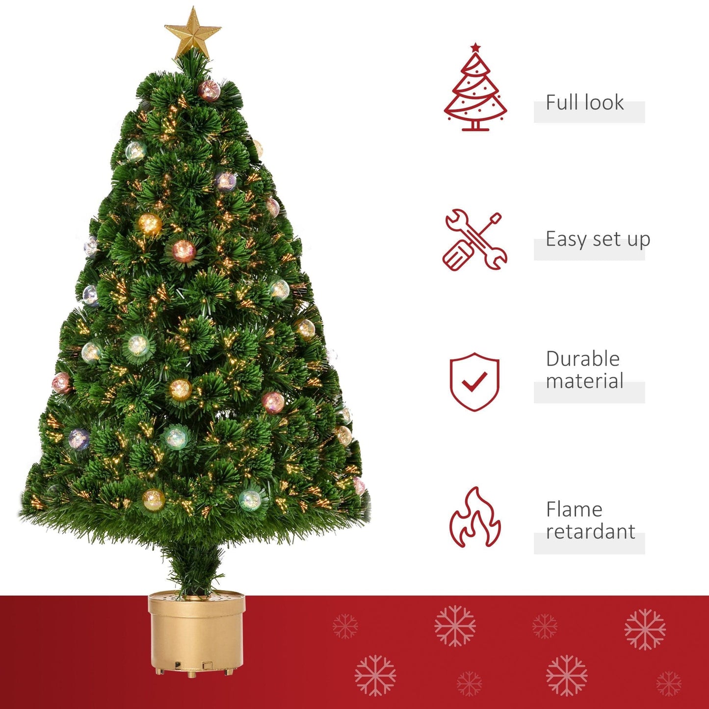 HOMCOM 4ft Pre-Lit Fibre Optic Artificial Christmas Tree with Golden Stand - maplin.co.uk