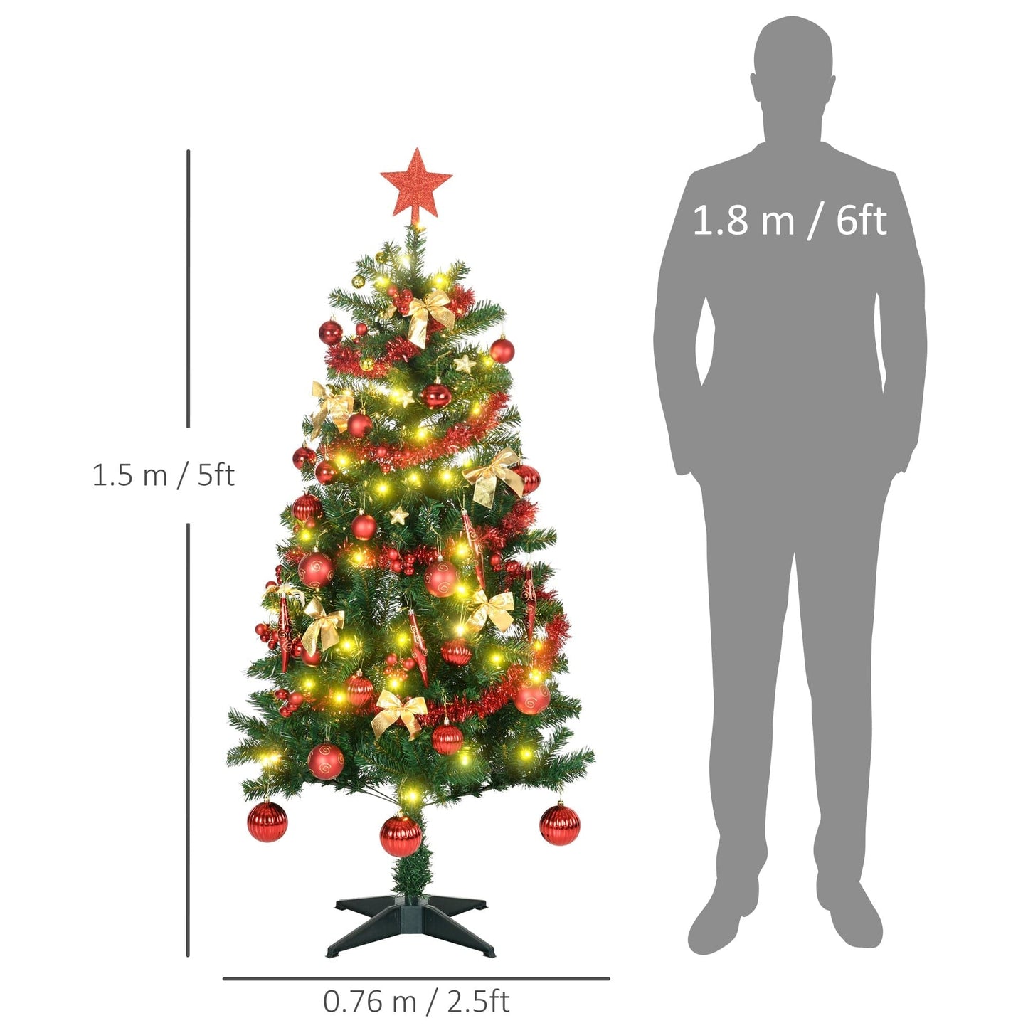 HOMCOM 5ft LED Artificial Christmas Tree with Decorations - maplin.co.uk