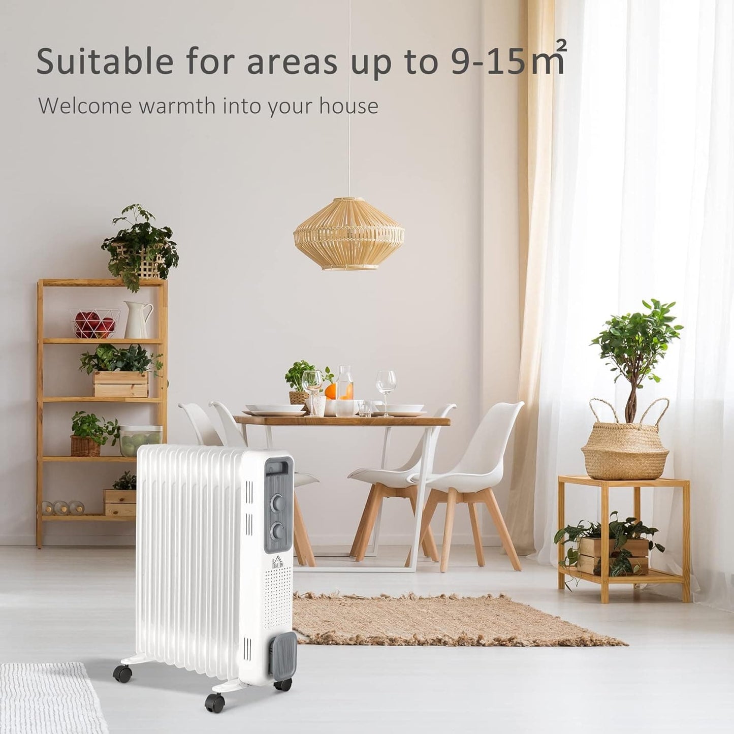 Maplin 11 Fin Portable Oil Filled Radiator with Wheels & 3 Heat Settings - White - maplin.co.uk