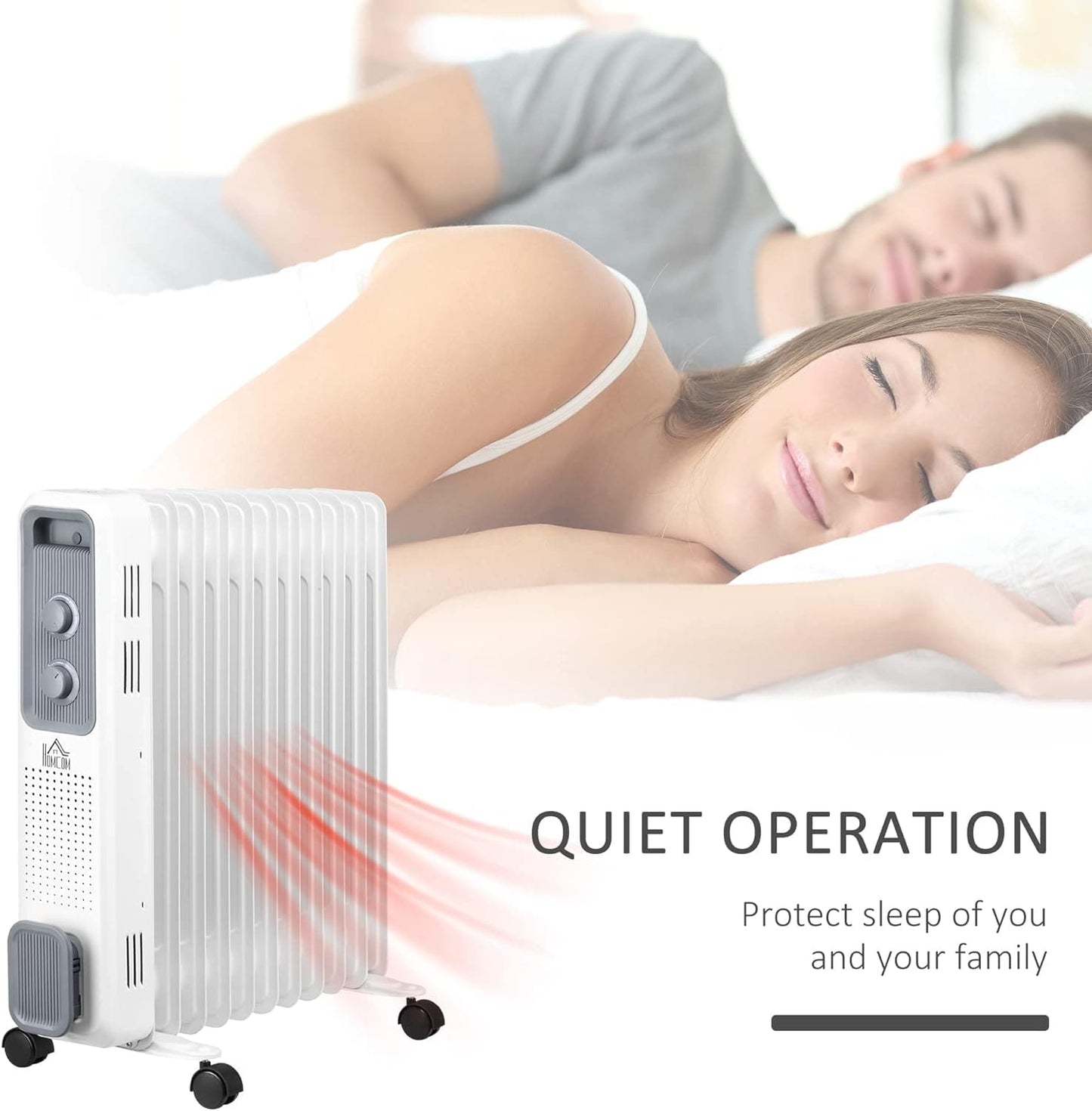 Maplin 11 Fin Portable Oil Filled Radiator with Wheels & 3 Heat Settings - White - maplin.co.uk