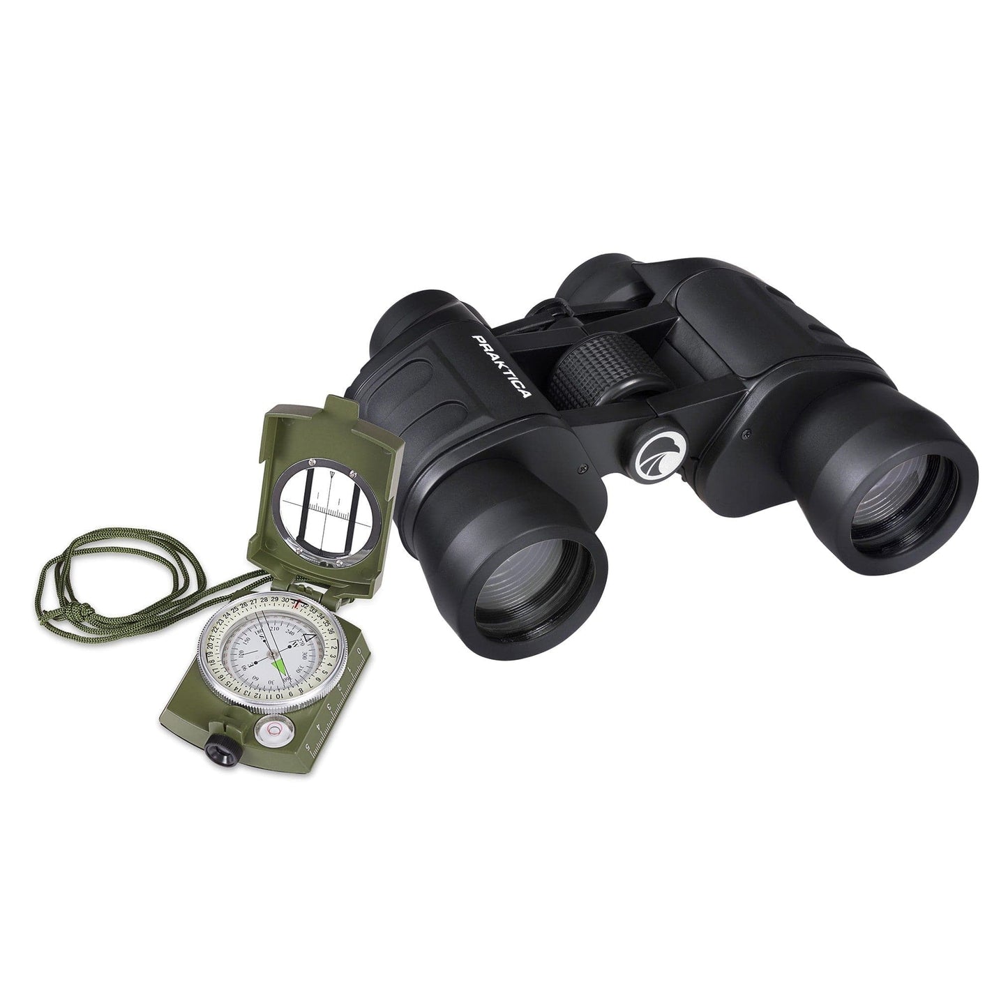 PRAKTICA Falcon 8x40mm Wide Angle Porro Prism Field Binoculars - Black Binoculars + Compass