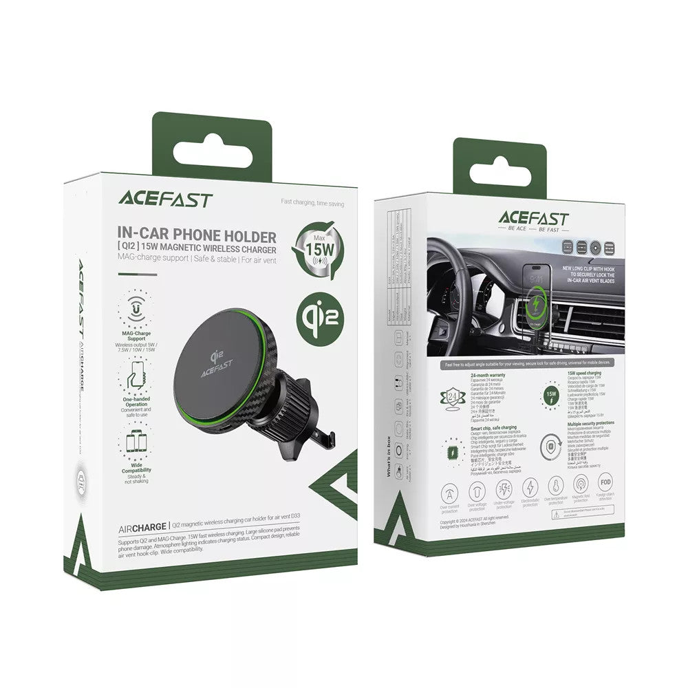 Acefast 15W Qi2 MagSafe Magnetic Charging Car Vent Holder - Black