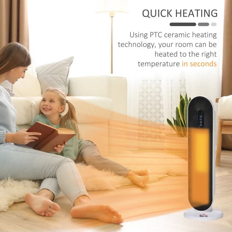 Maplin Plus 1200W/2000W Oscillating Ceramic Indoor Tower Space Heater with Remote Control