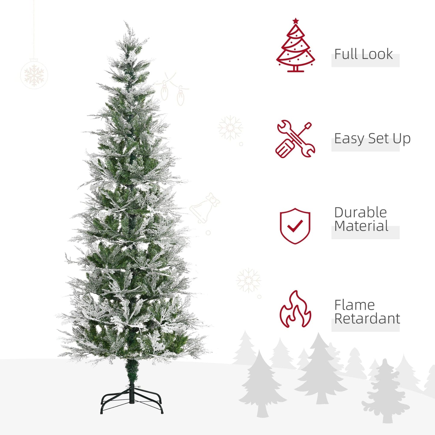 HOMCOM 7ft Pencil Snow Flocked Artificial Christmas Tree with Realistic Cypress Branches - maplin.co.uk