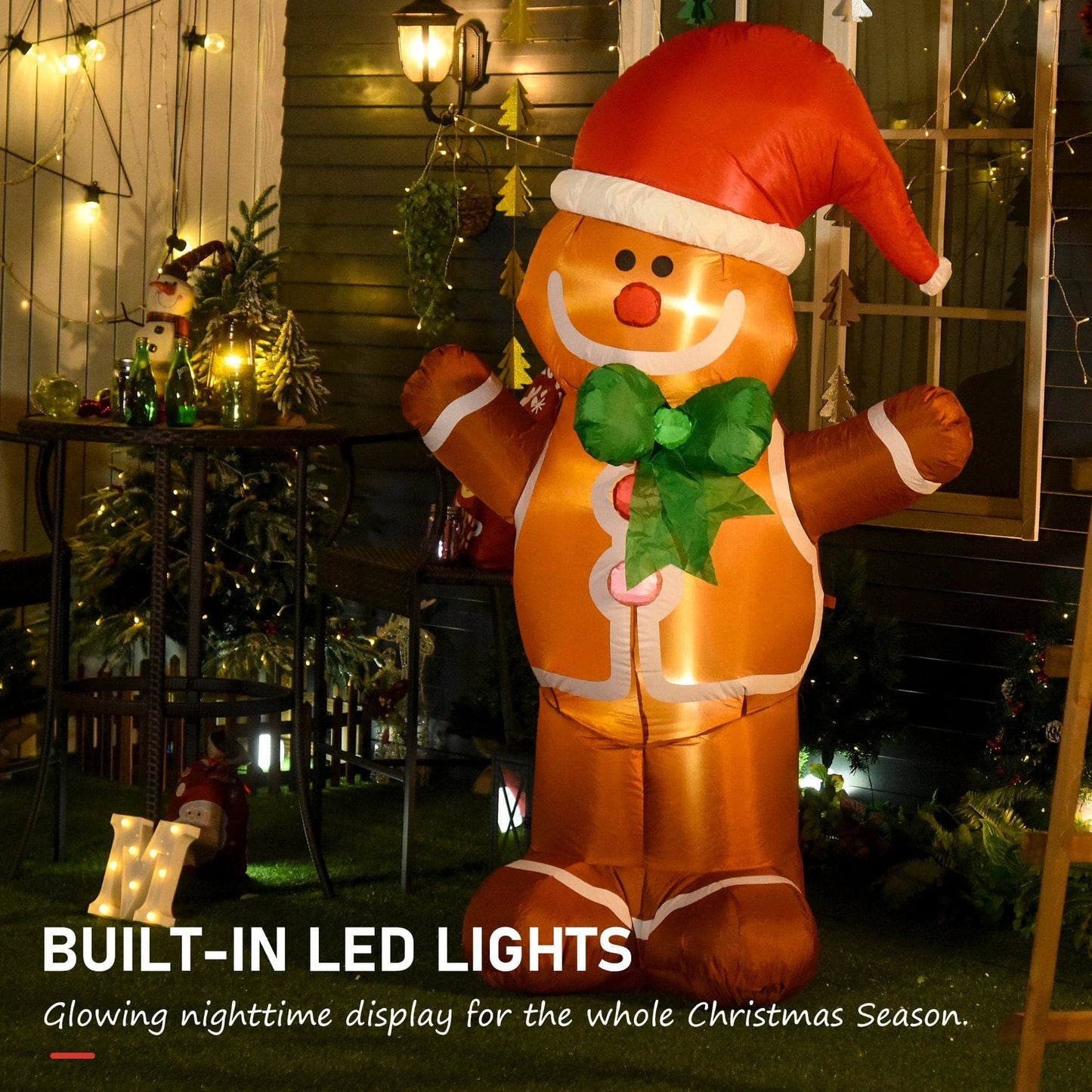HOMCOM 6ft Christmas Inflatable LED Gingerbread Man with Santa Hat - maplin.co.uk