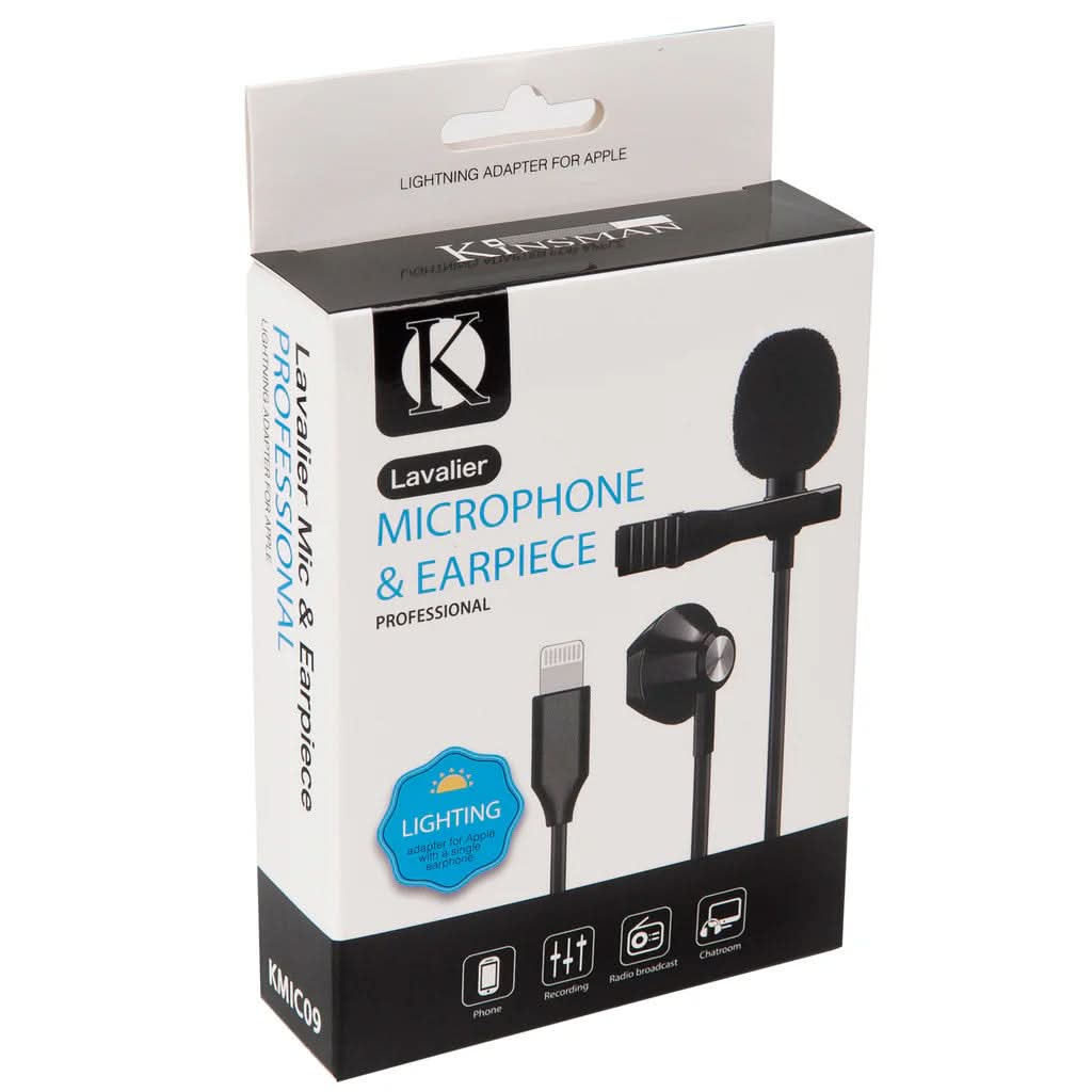 Kinsman Clip-On Lightning Lavalier Microphone with Earpiece