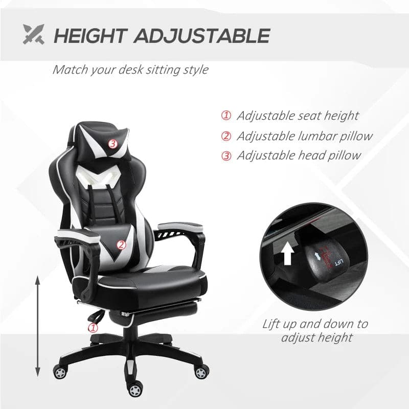 Maplin Ergonomic Racing Adjustable Reclining Gaming Office Chair with Headrest, Lumbar Support & Retractable Footrest - maplin.co.uk