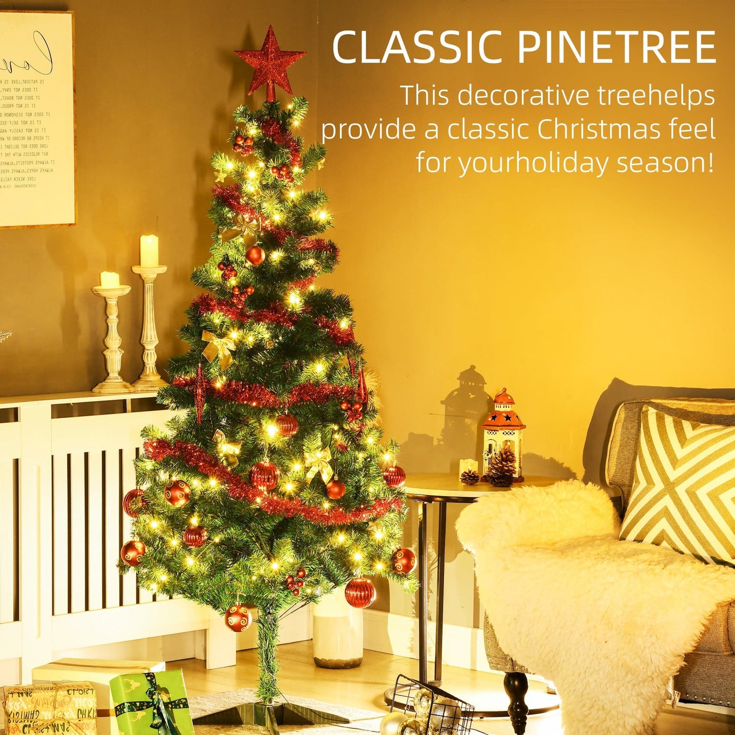 HOMCOM 6ft LED Artificial Christmas Tree with Decorations - maplin.co.uk