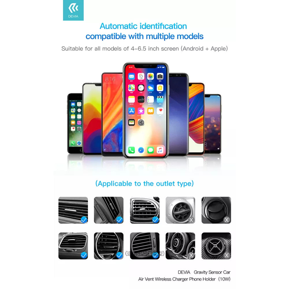 Devia 10W Wireless Charging Gravity Sensor Air Vent Car Holder