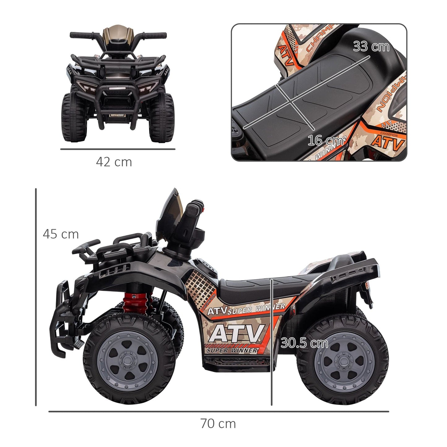 Maplin Plus 6V Kids Electric Ride on Toy ATV Quad Bike with Music & Headlights for 18-36 Months