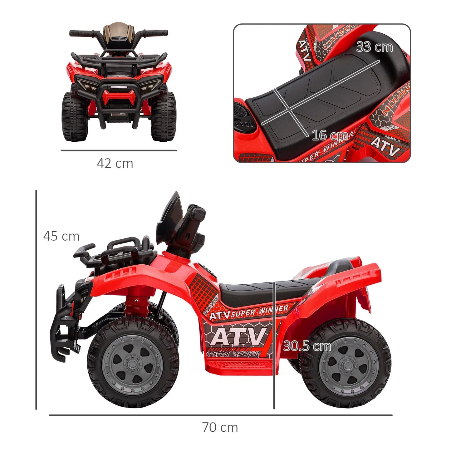 Maplin Plus 6V Kids Electric Ride on Toy ATV Quad Bike with Music & Headlights for 18-36 Months