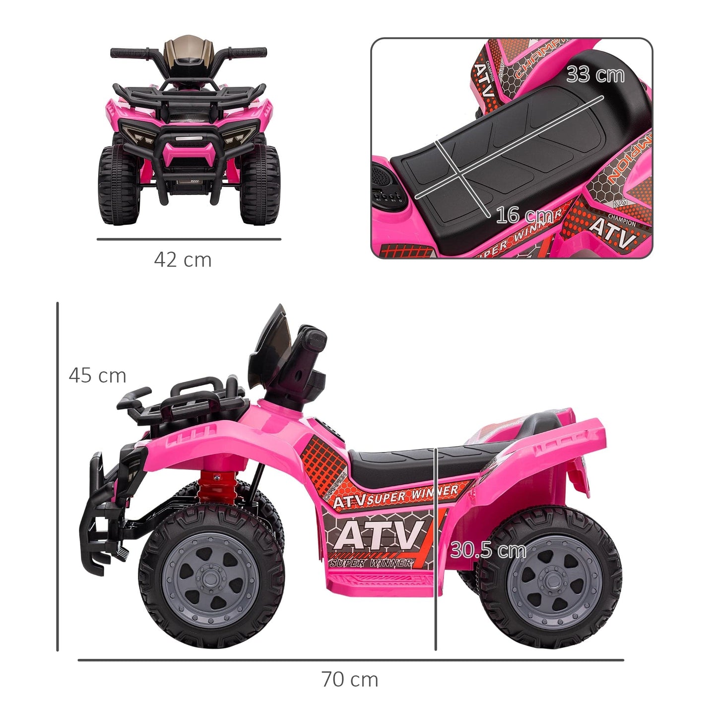 Maplin Plus 6V Kids Electric Ride on Toy ATV Quad Bike with Music & Headlights for 18-36 Months
