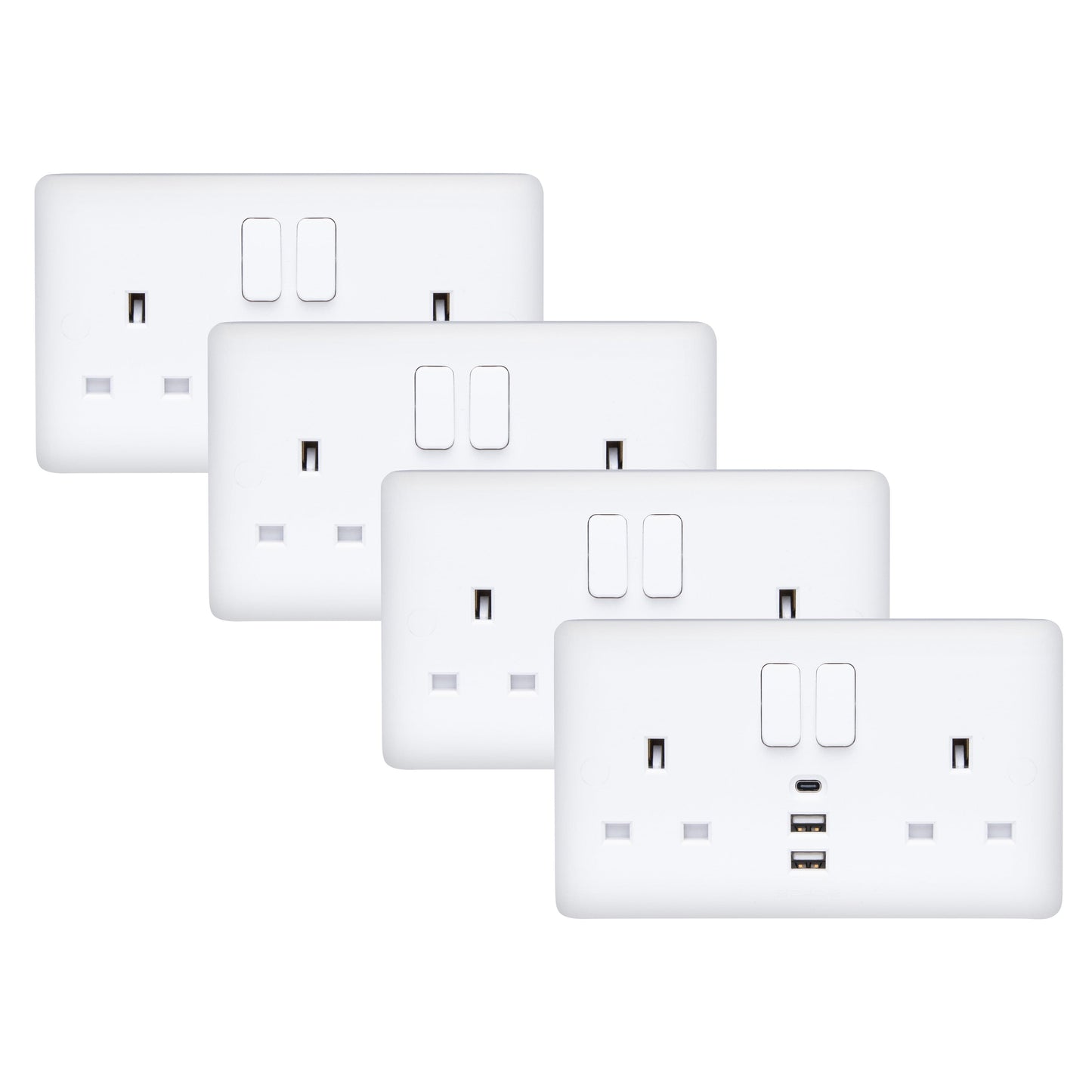 Deta 13A 2 Gang Switched Socket with 2x USB-A / 1x USB-C Ports - maplin.co.uk