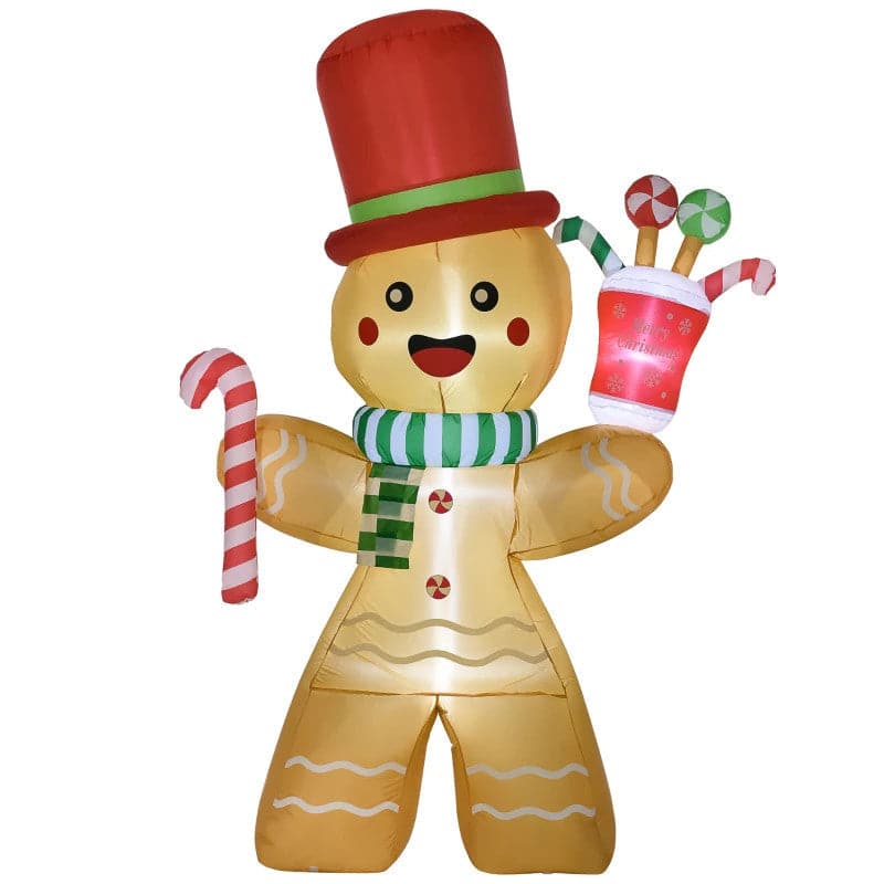 HOMCOM 7.5ft Christmas Inflatable Gingerbread Man with Candy Cane and LED Lights - maplin.co.uk
