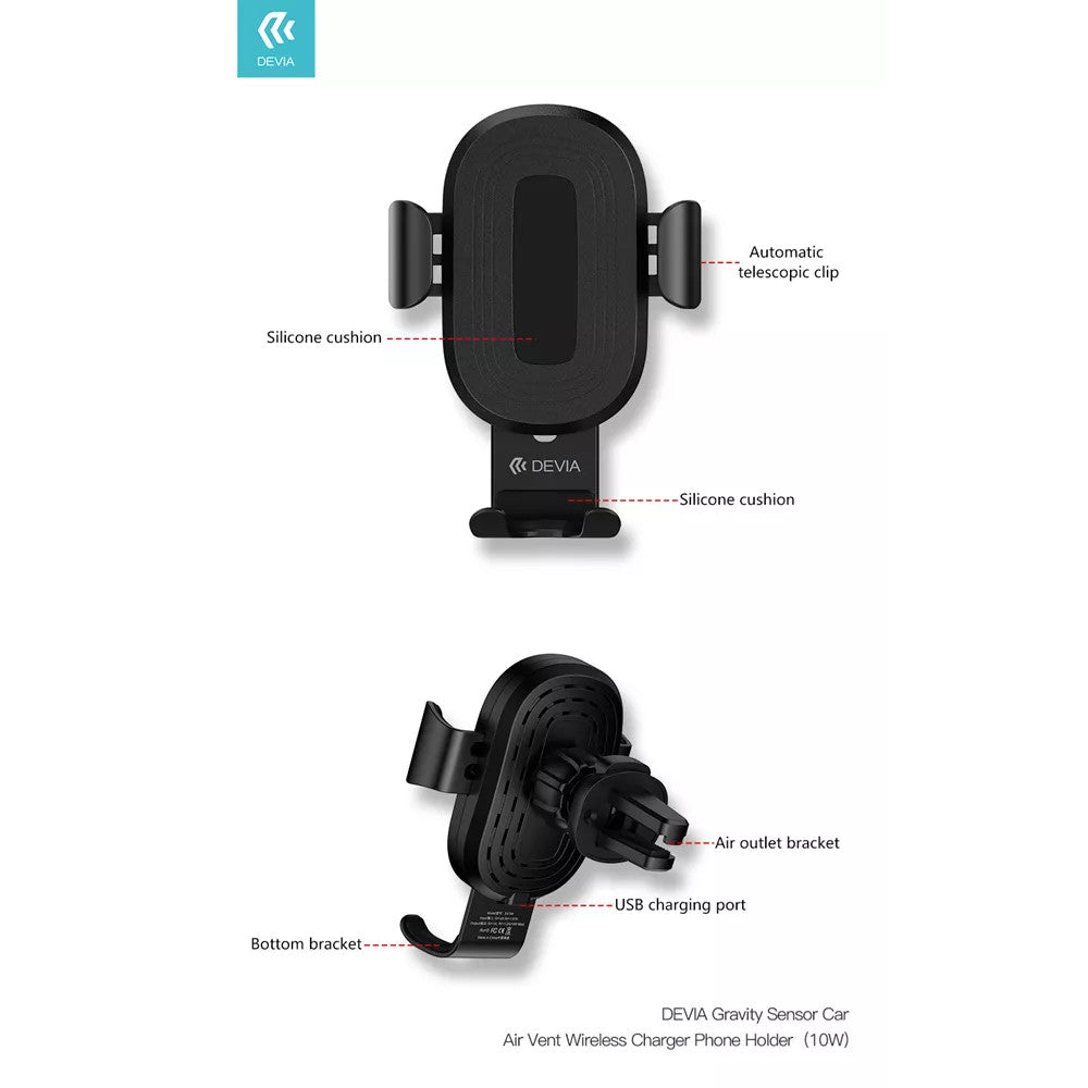 Devia 10W Wireless Charging Gravity Sensor Air Vent Car Holder