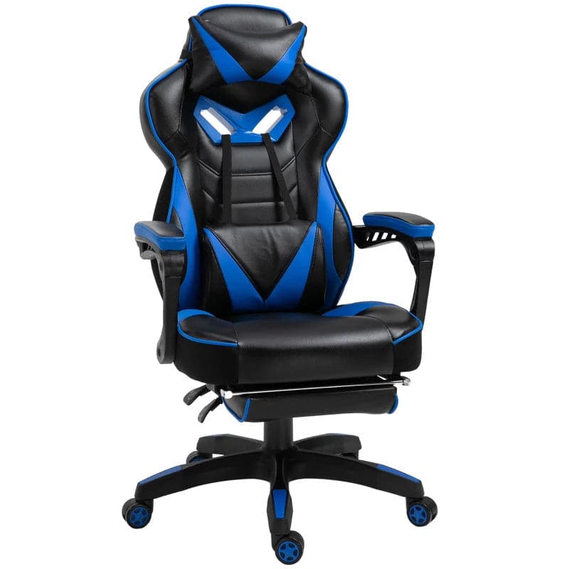 Maplin Plus Ergonomic Racing Adjustable Reclining Gaming Office Chair with Headrest, Lumbar Support & Retractable Footrest Blue