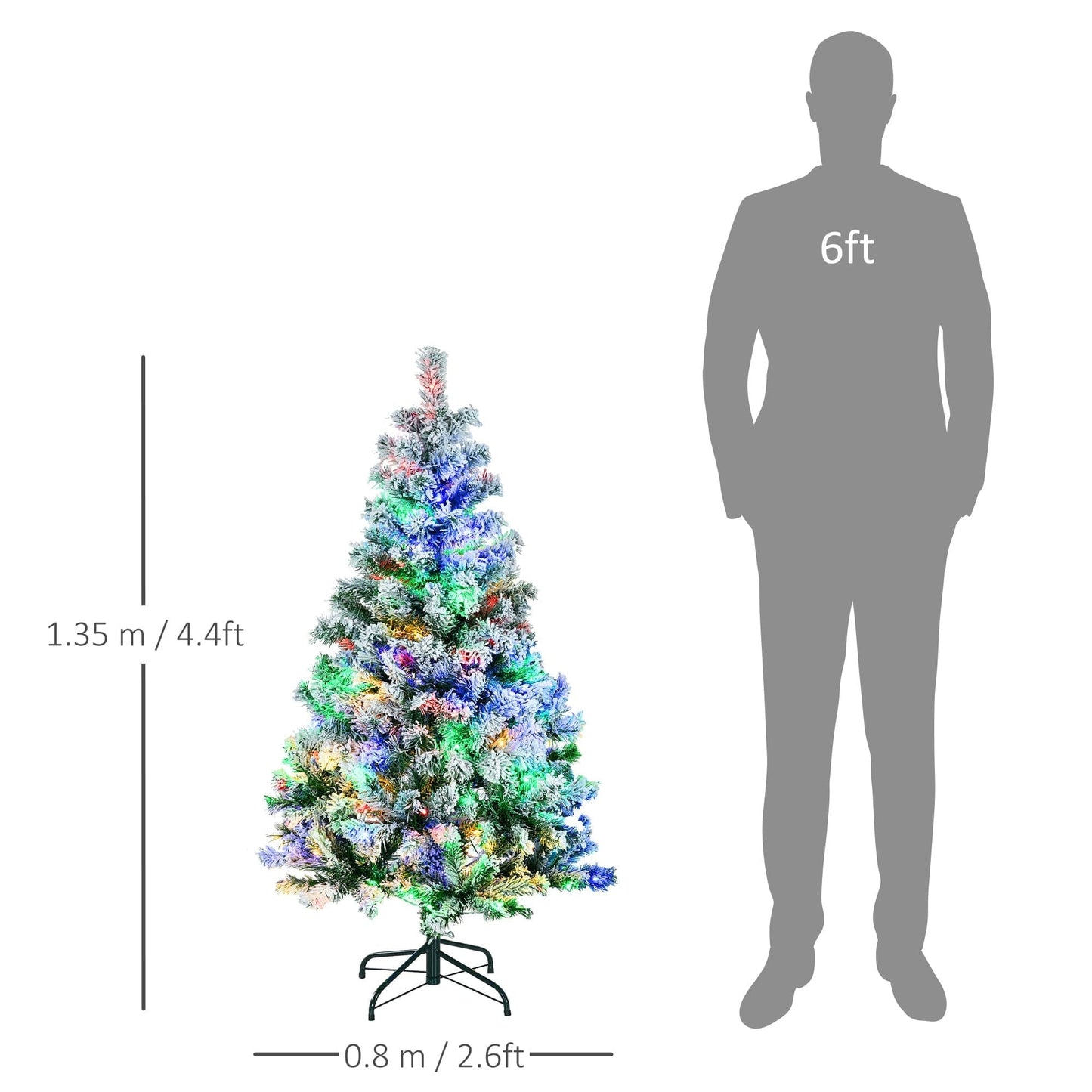 HOMCOM 4.5ft LED Snow Flocked Artificial Christmas Tree with Steel Base - maplin.co.uk