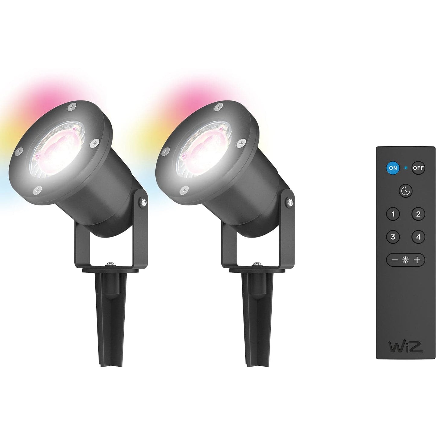 4lite WiZ Connected Outdoor IP65 Multicolour GU10 Smart LED Spike Light Pack of 2 + Remote
