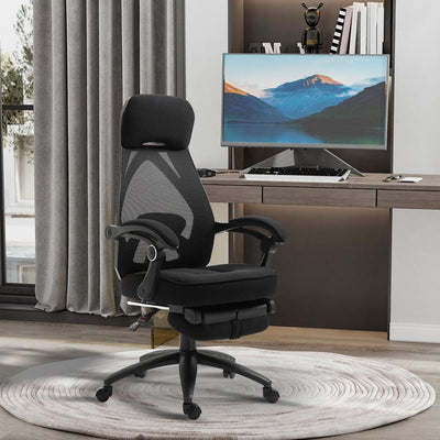 ProperAV Reclining Adjustable Mesh Office Chair with Footrest - Black - maplin.co.uk