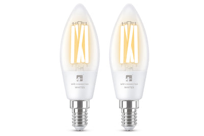 4lite WiZ Connected C35 Candle Filament White WiFi LED Smart Bulb - E14 Small Screw Pack of 2