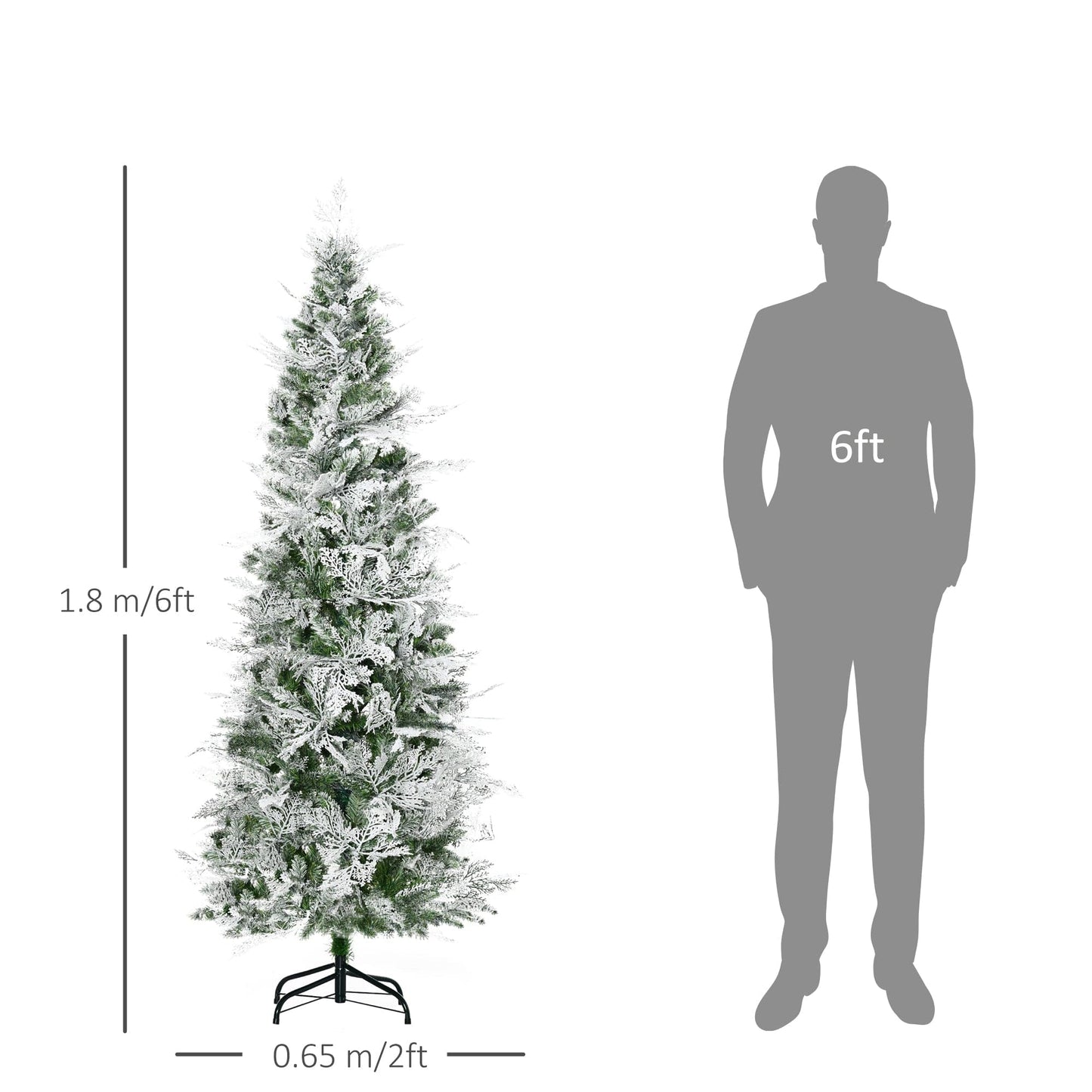 HOMCOM 6ft Pencil Snow Flocked Artificial Christmas Tree with Realistic Cypress Branches - maplin.co.uk