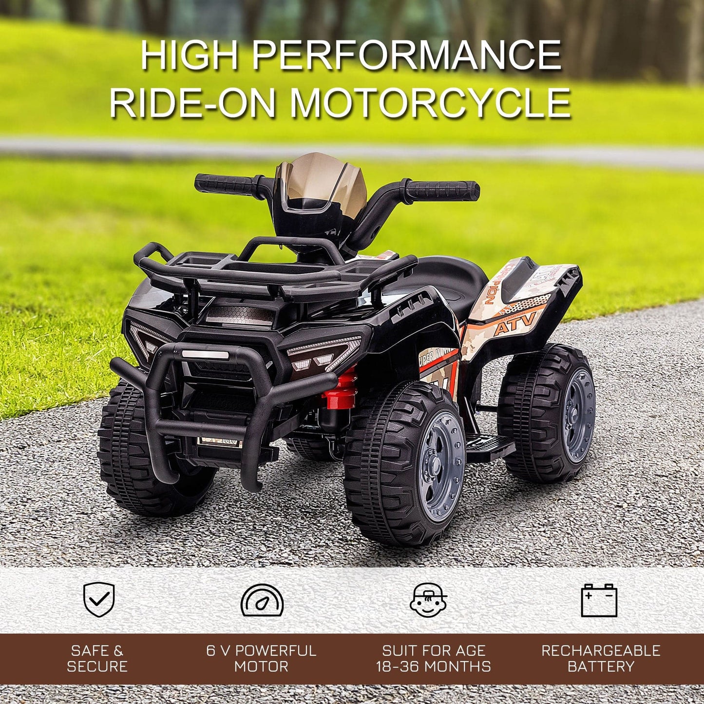 Maplin Plus 6V Kids Electric Ride on Toy ATV Quad Bike with Music & Headlights for 18-36 Months