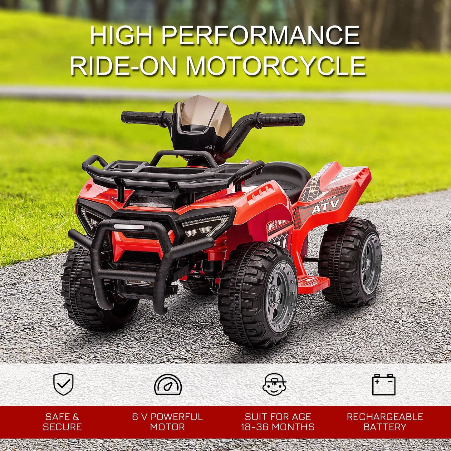 Maplin Plus 6V Kids Electric Ride on Toy ATV Quad Bike with Music & Headlights for 18-36 Months