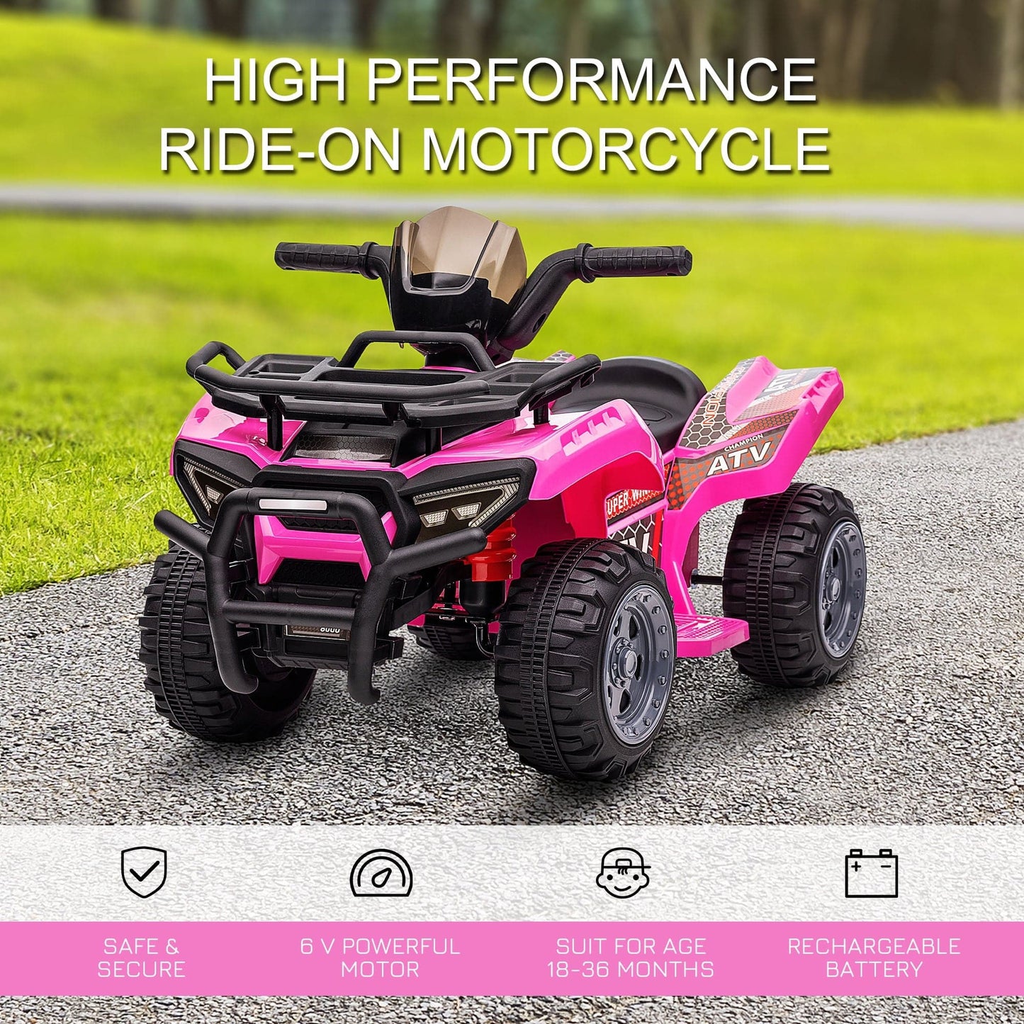 Maplin Plus 6V Kids Electric Ride on Toy ATV Quad Bike with Music & Headlights for 18-36 Months