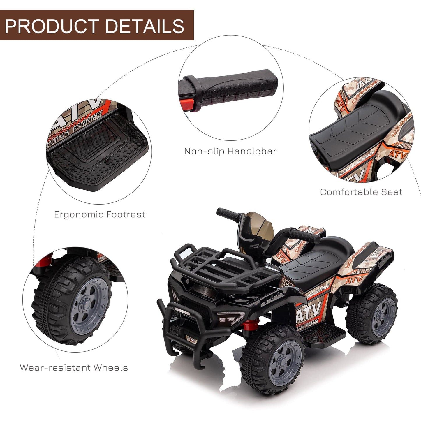 Maplin Plus 6V Kids Electric Ride on Toy ATV Quad Bike with Music & Headlights for 18-36 Months
