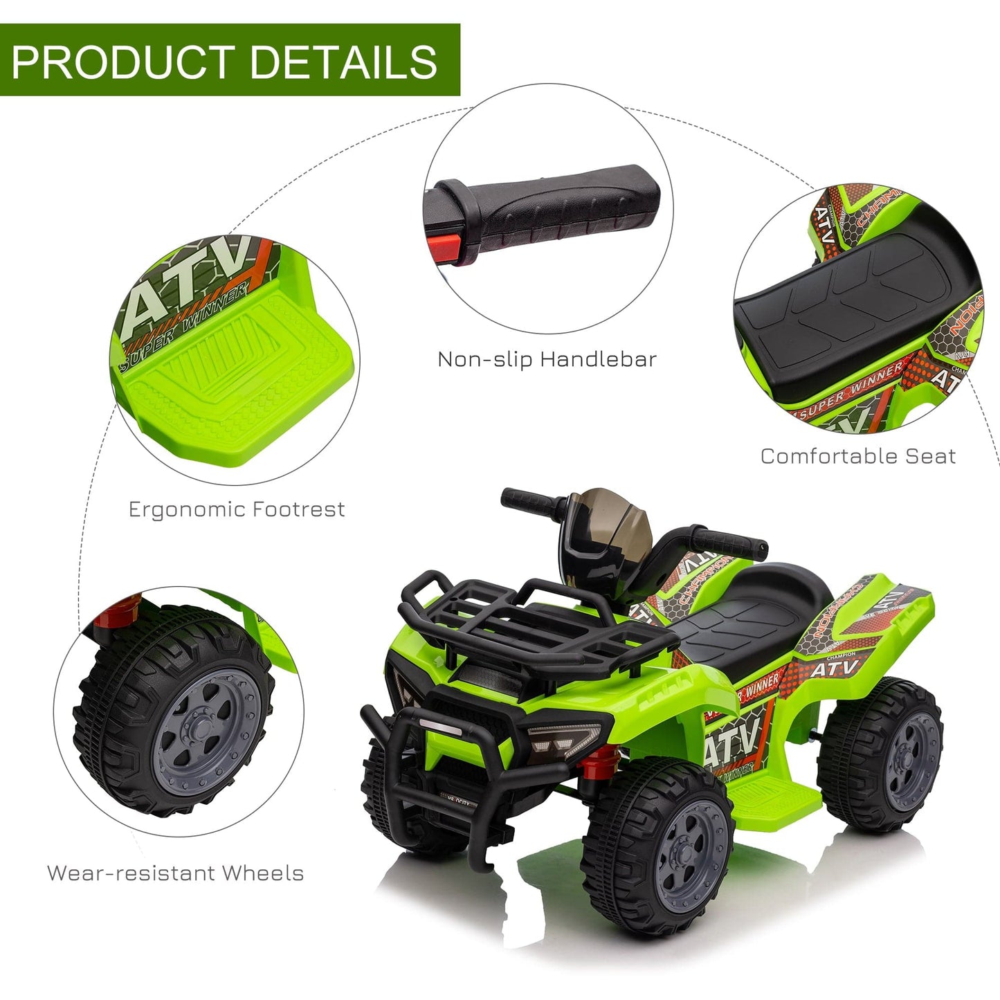 Maplin Plus 6V Kids Electric Ride on Toy ATV Quad Bike with Music & Headlights for 18-36 Months
