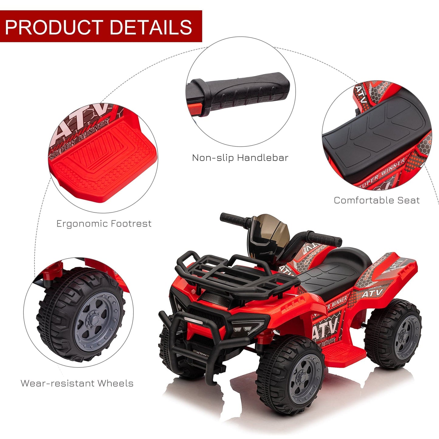 Maplin Plus 6V Kids Electric Ride on Toy ATV Quad Bike with Music & Headlights for 18-36 Months
