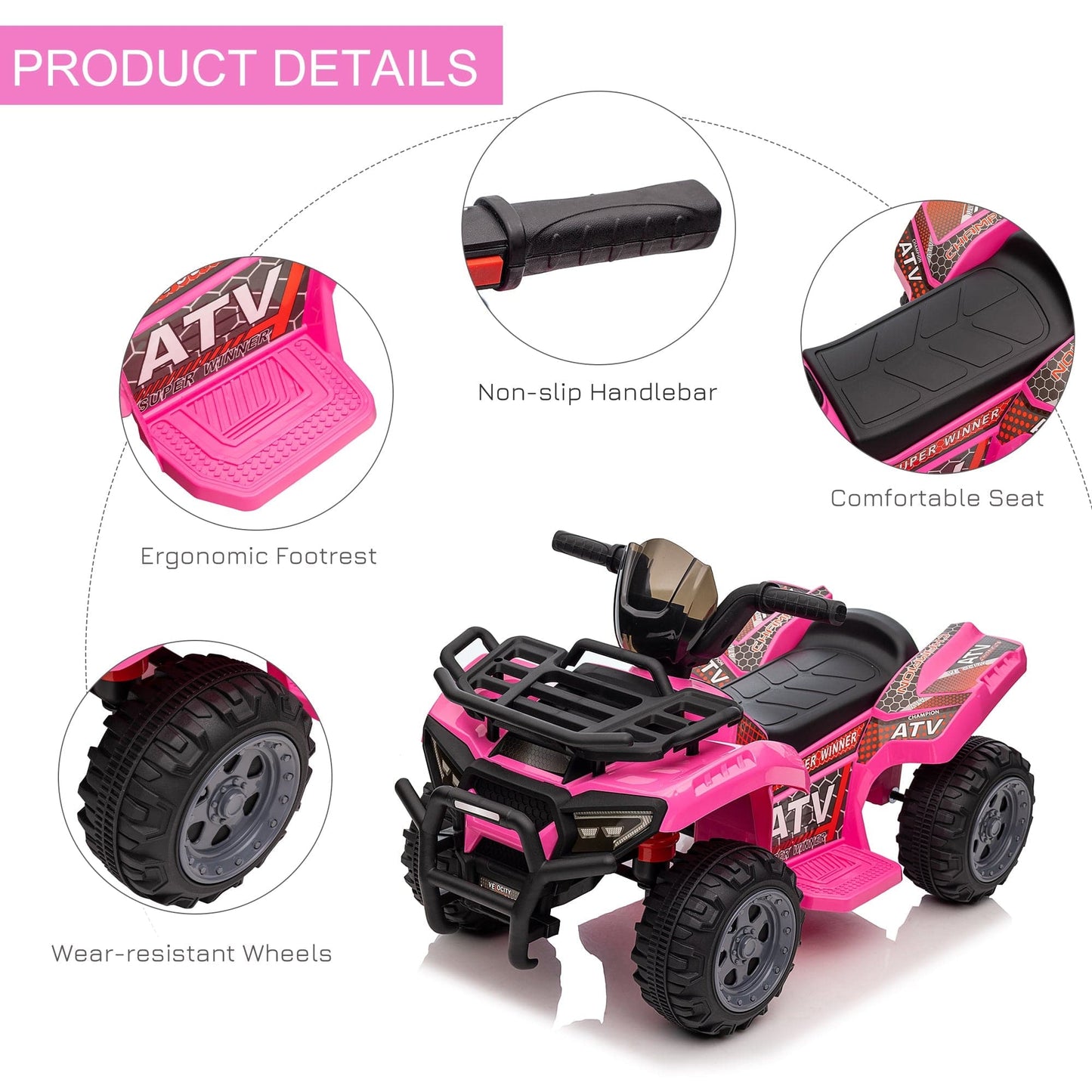 Maplin Plus 6V Kids Electric Ride on Toy ATV Quad Bike with Music & Headlights for 18-36 Months