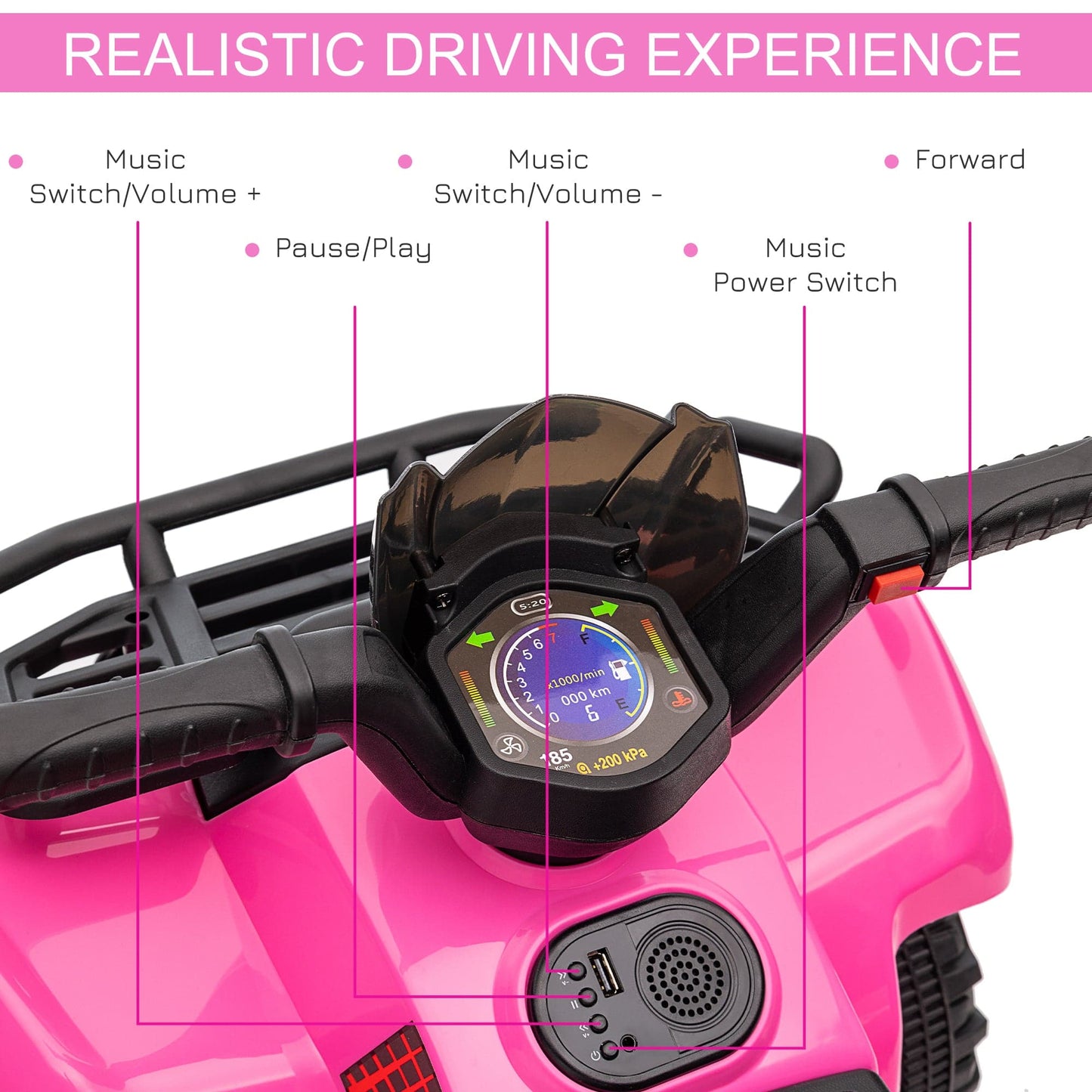 Maplin Plus 6V Kids Electric Ride on Toy ATV Quad Bike with Music & Headlights for 18-36 Months