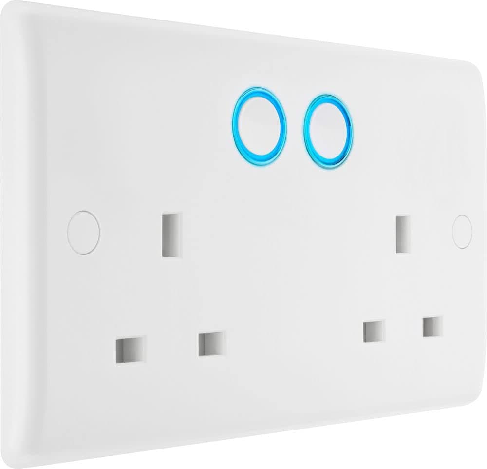 British General Slim Nexus Double Switched 13A Power Socket + Smart Home Control - White