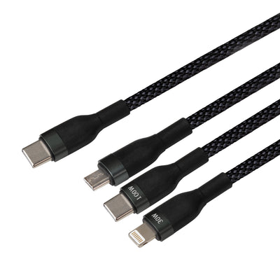Maplin USB-C to USB-C / Lightning / Micro USB 3-in-1 Multi-Charging Cable - 3m