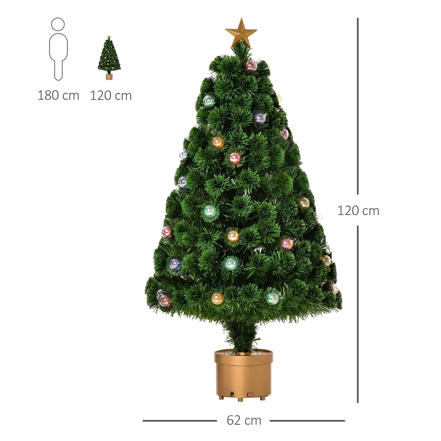 HOMCOM 4ft Pre-Lit Fibre Optic Artificial Christmas Tree with Golden Stand - maplin.co.uk