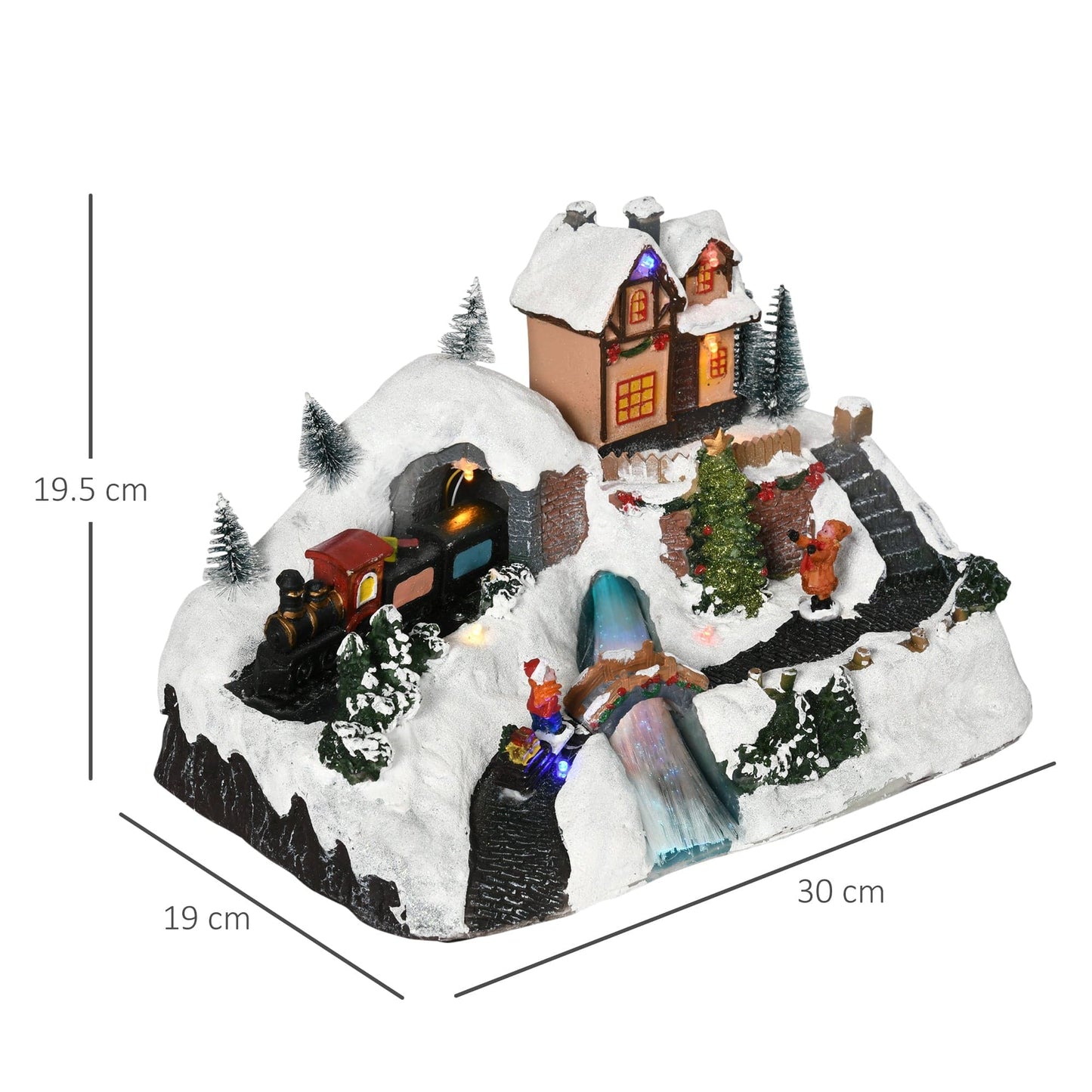 HOMCOM Tabletop Battery-Operated Animated Christmas Village Scene with Music, Lights & Moving Train - maplin.co.uk