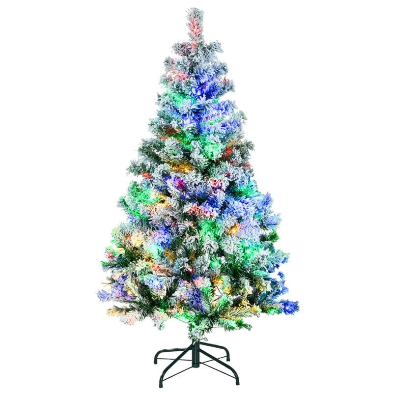HOMCOM 4.5ft LED Snow Flocked Artificial Christmas Tree with Steel Base - maplin.co.uk