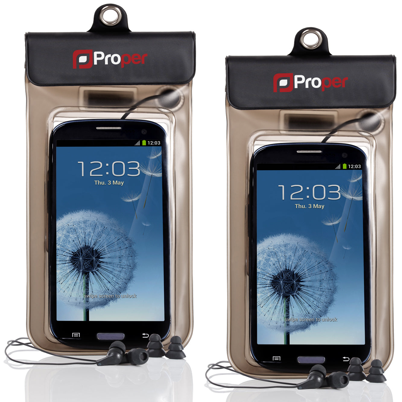 ProperAV Waterproof Case with Waterproof Earphones for Smartphones Pack of 2