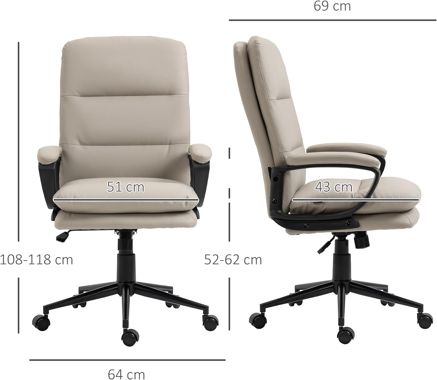 ProperAV Extra PU Leather Ergonomic Adjustable Office Chair - Light Grey - maplin.co.uk