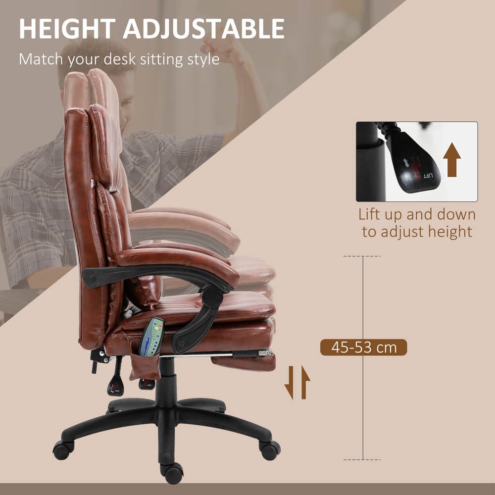 ProperAV Extra PU Leather Adjustable Reclining Executive Office Chair with 7 Point Vibrating Massage & Footrest - Brown