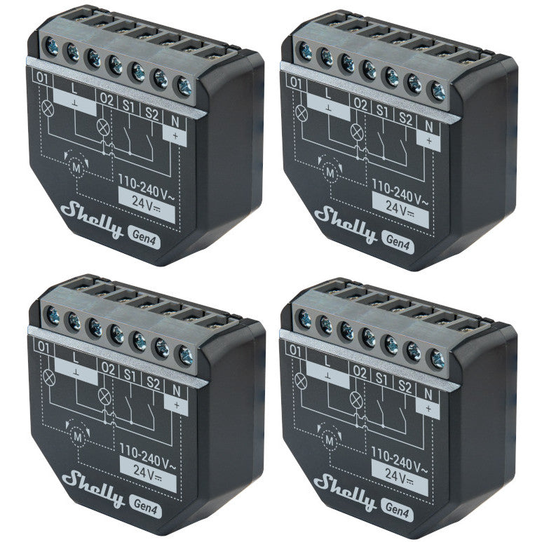 Shelly 2PM Gen4 WiFi/Zigbee-Operated Dual Relay Switch with Power Monitoring & Cover (Roller) Control Pack of 4