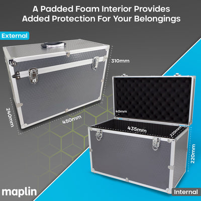 Maplin Plus Aluminium 310 x 450 x 240mm Flight Case with Internal Divider - Silver - maplin.co.uk